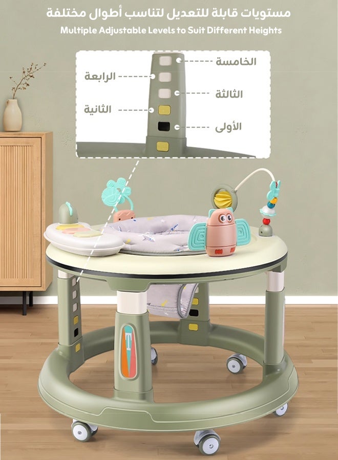 hibobi Multifunctional Baby Walker｜Widened & Thickened Anti-Rollover Base｜Prevents O-Shaped Legs｜5-Level Height Adjustment｜360° Silent Wheels｜Interactive Music & Toy Panel｜For 6–24 Months - Image 5