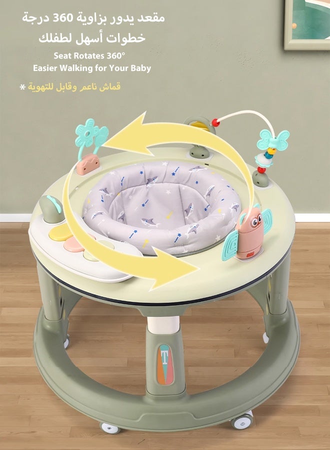 hibobi Multifunctional Baby Walker｜Widened & Thickened Anti-Rollover Base｜Prevents O-Shaped Legs｜5-Level Height Adjustment｜360° Silent Wheels｜Interactive Music & Toy Panel｜For 6–24 Months - Image 2