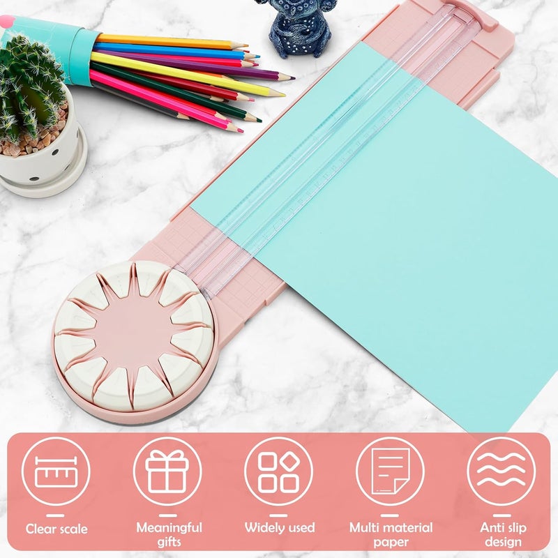 windforgecraft 12-in-1 Rotary Paper Trimmer Multifunction Paper Trimmer Rolling Paper Cutter Manual Crafts Paper Trimmers Ruler DIY Straight Line Hand Paper Cutter Tool for Scrapbooking Tools (Pink) - Image 2