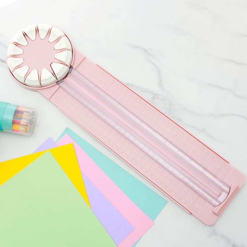 windforgecraft 12-in-1 Rotary Paper Trimmer Multifunction Paper Trimmer Rolling Paper Cutter Manual Crafts Paper Trimmers Ruler DIY Straight Line Hand Paper Cutter Tool for Scrapbooking Tools (Pink) - Image 5