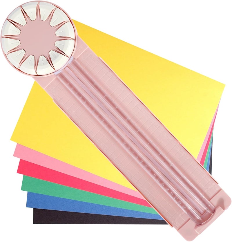 windforgecraft 12-in-1 Rotary Paper Trimmer Multifunction Paper Trimmer Rolling Paper Cutter Manual Crafts Paper Trimmers Ruler DIY Straight Line Hand Paper Cutter Tool for Scrapbooking Tools (Pink) - Image 1