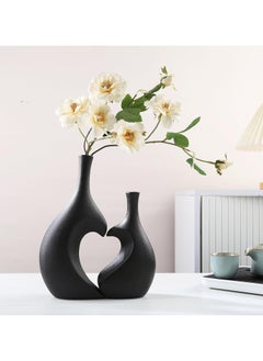 ba9ma Black Ceramic Vase, Set of 2, Hollow Heart Shaped Vase, Can Hold Flowers, Pampas Vases for Modern Home Decor Accessories; Use for Bedroom, Living Room, Study, Shelf Decor (Black)  - Image 3