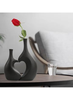 ba9ma Black Ceramic Vase, Set of 2, Hollow Heart Shaped Vase, Can Hold Flowers, Pampas Vases for Modern Home Decor Accessories; Use for Bedroom, Living Room, Study, Shelf Decor (Black)  - Image 2