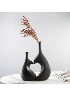 ba9ma Black Ceramic Vase, Set of 2, Hollow Heart Shaped Vase, Can Hold Flowers, Pampas Vases for Modern Home Decor Accessories; Use for Bedroom, Living Room, Study, Shelf Decor (Black)  - Image 5