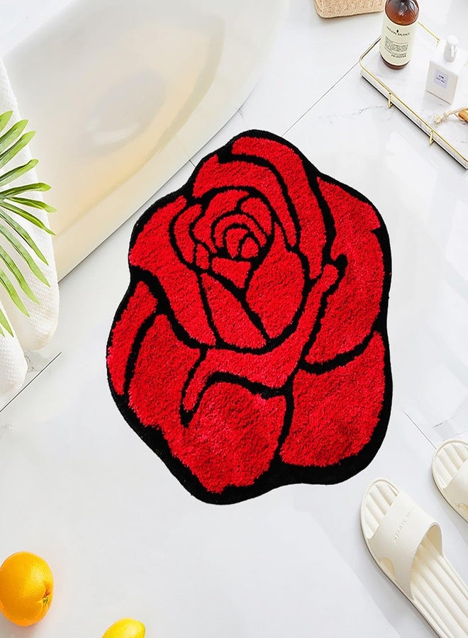 LEVINIS Red Rose Bath Rugs for Bathroom Non Slip Absorbent Bathtub Rug Bath Mat Shaggy Soft Floral Area Rugs for Girls Bedroom, Kids Room, Dorm Room, Nursery, 25.6''x23.6'' - Image 1
