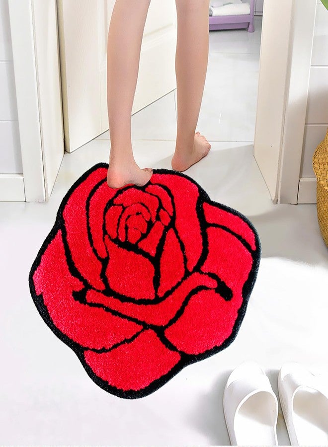 LEVINIS Red Rose Bath Rugs for Bathroom Non Slip Absorbent Bathtub Rug Bath Mat Shaggy Soft Floral Area Rugs for Girls Bedroom, Kids Room, Dorm Room, Nursery, 25.6''x23.6'' - Image 4