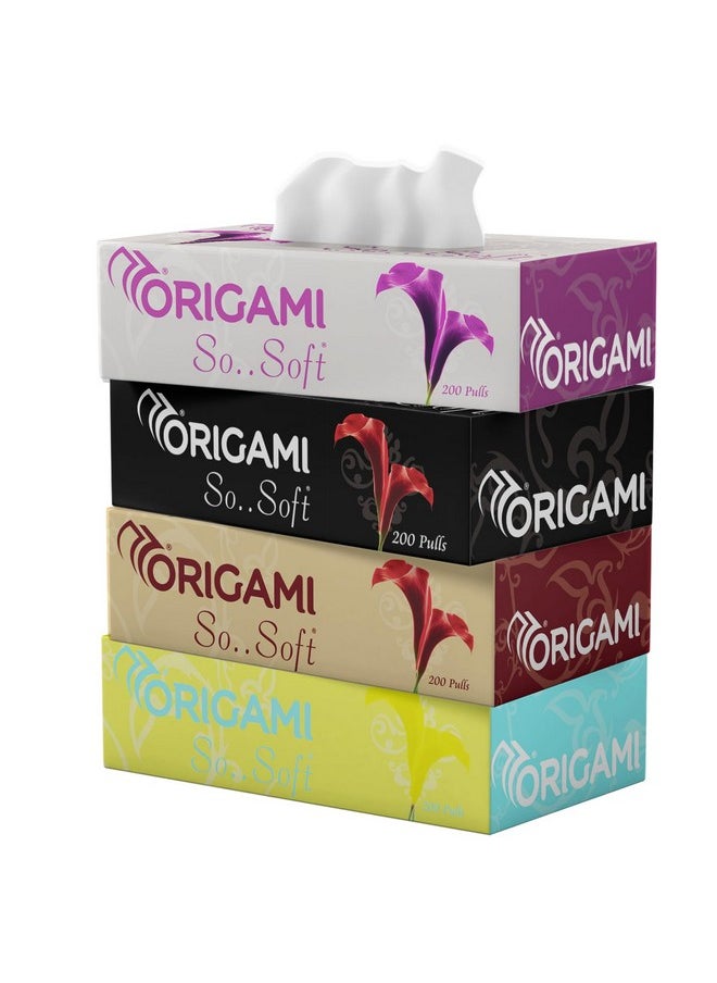 Origami 2 Ply Facial Tissue Box | Car Tissue - Pack Of 4 (200 Pulls Per Box, 800 Sheets)  - Image 1