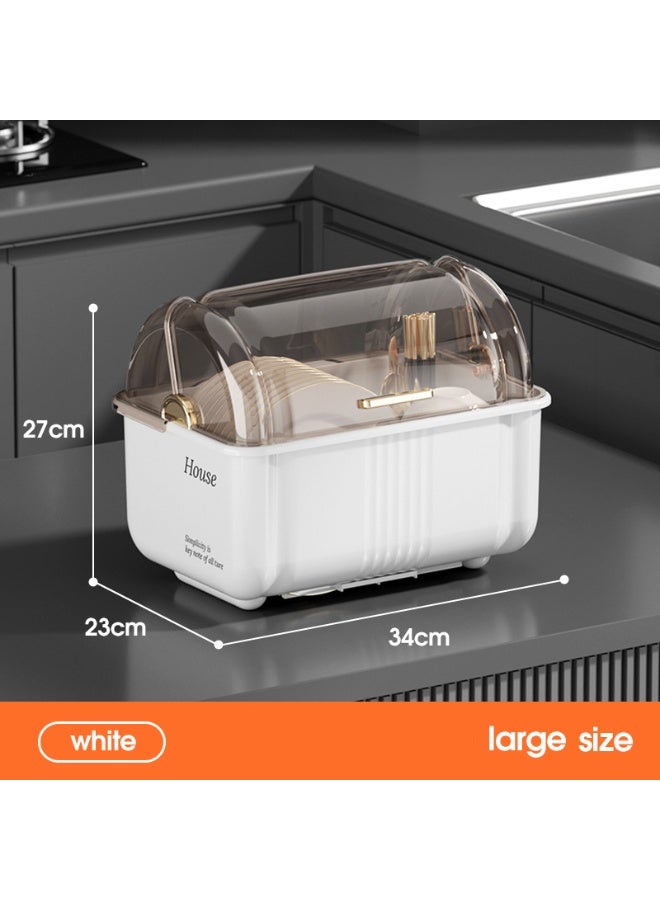 ايست من نون Plastic Covered Dish Drying Storage Rack Kitchen Tableware Dish Drainer with Transparent Lid Cover, 23 x 34 x 27 cm, White - Image 2