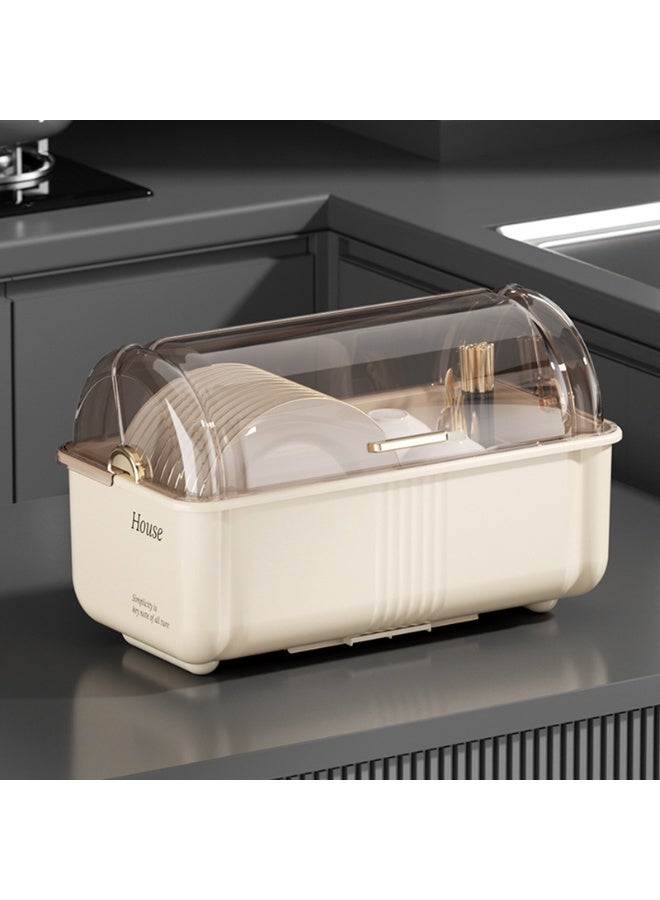 ايست من نون Plastic Covered Dish Drying Storage Rack Kitchen Tableware Dish Drainer with Transparent Lid Cover, 23 x 34 x 27 cm, White - Image 1