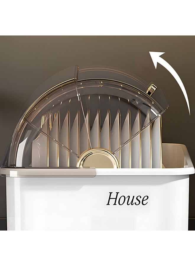 ايست من نون Plastic Covered Dish Drying Storage Rack Kitchen Tableware Dish Drainer with Transparent Lid Cover, 23 x 34 x 27 cm, White - Image 4