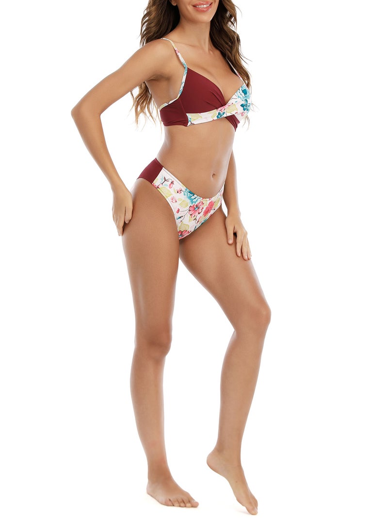 Women Two Pieces Swimsuit Print Splicing Bikini Set Bathing Suits Swimwear - Image 4