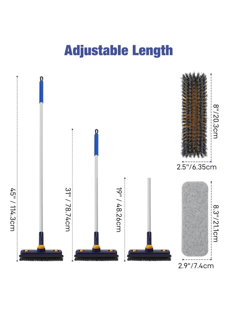NANAO فرشاة تنظيف ذات مقبض طويل 118 سم 3 في 1 - فرشاة فرك، ممسحة وفرشاة أرضية لتنظيف حوض الاستحمام، الحمام، الحوض، الأرضية، الجدار، الزجاج، الفناء، المرآب - Image 5