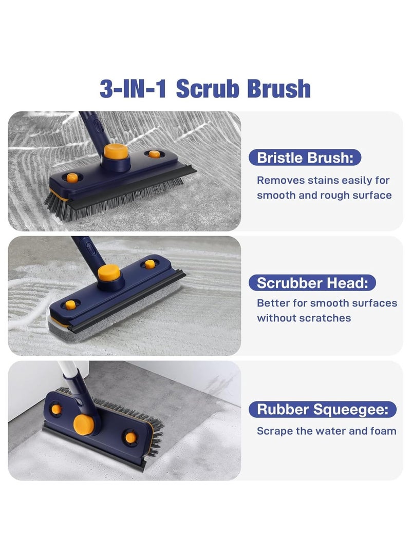 NANAO فرشاة تنظيف ذات مقبض طويل 118 سم 3 في 1 - فرشاة فرك، ممسحة وفرشاة أرضية لتنظيف حوض الاستحمام، الحمام، الحوض، الأرضية، الجدار، الزجاج، الفناء، المرآب - Image 2