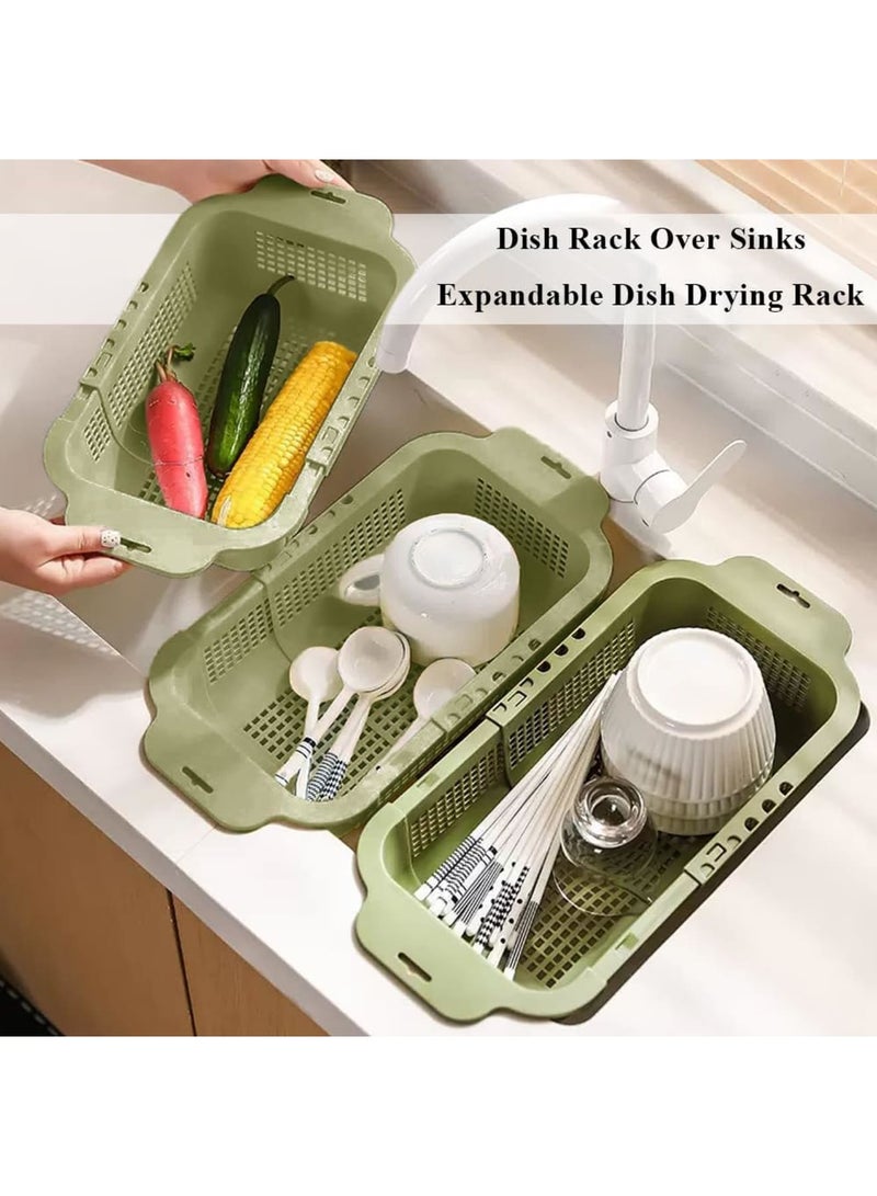 سيوسي Dish Drying Rack, Retractable Sink Drainer Basket with Draining Tray, Multipurpose Over-The-Sink Dish Dryer for Kitchen Counter, Cleaning and Water Draining, Expandable (34~45cm, White - Image 2