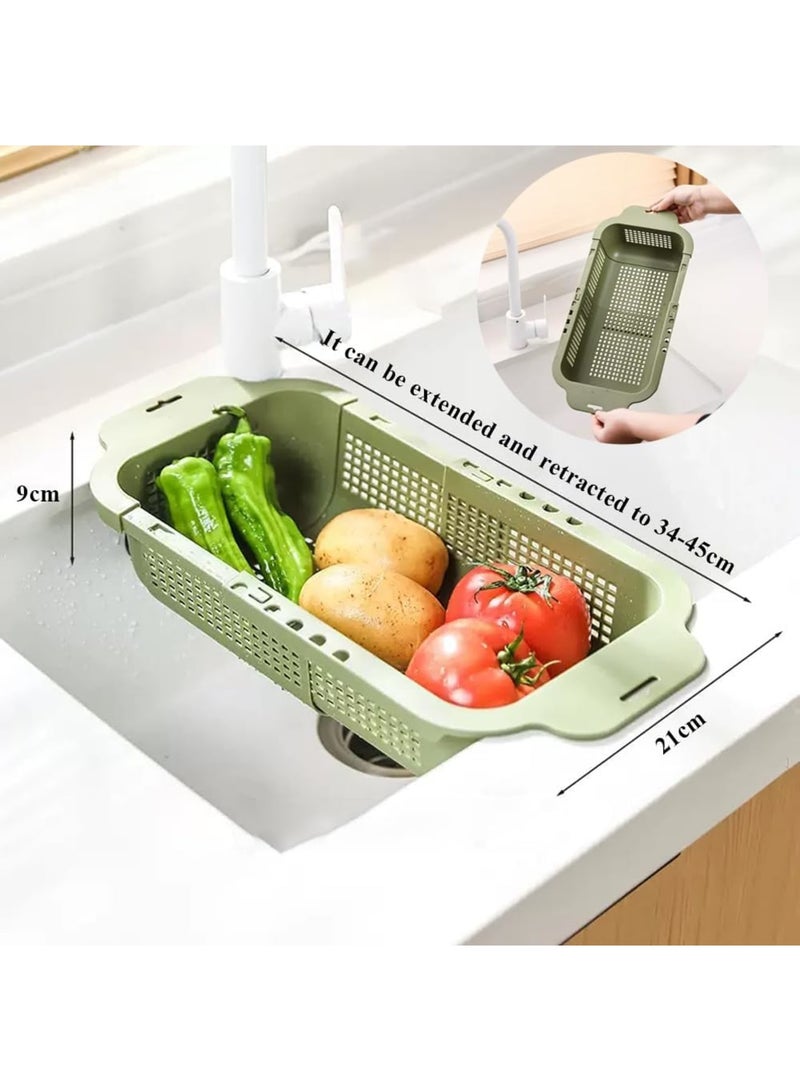 سيوسي Dish Drying Rack, Retractable Sink Drainer Basket with Draining Tray, Multipurpose Over-The-Sink Dish Dryer for Kitchen Counter, Cleaning and Water Draining, Expandable (34~45cm, White - Image 3