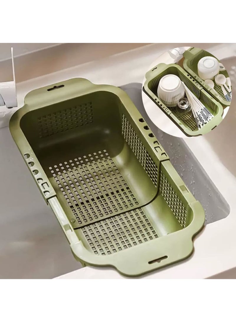 سيوسي Dish Drying Rack, Retractable Sink Drainer Basket with Draining Tray, Multipurpose Over-The-Sink Dish Dryer for Kitchen Counter, Cleaning and Water Draining, Expandable (34~45cm, White - Image 1