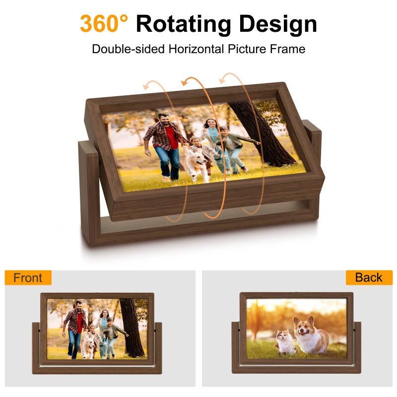 Mixoo 4x6 Picture Frame Rotating Photo Frame  Wooden Picture Frame 4 by 6 Horizontal Double-sided Frame Rustic Floating Frame for Tabletop - Image 3