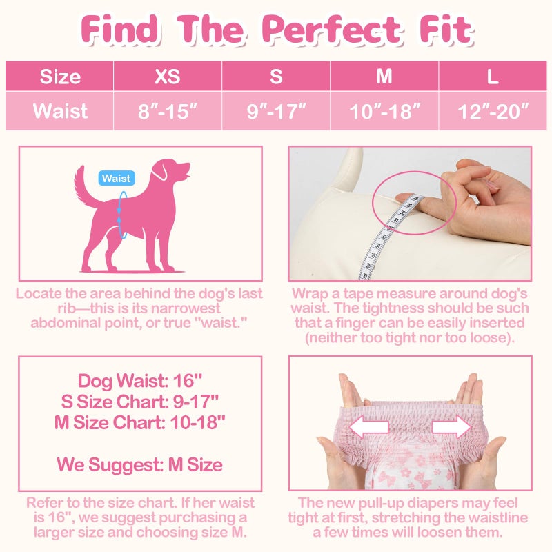 Dono Disposable Pull It Up Female Dog Diapers, 360Â° Stretchy Waist Puppy Diapers, Super-Absorbent Doggie Diapers with Rapid-Dry Technology Leak-Proof Design for Doggy in Heat Period, M 10 Pcs - Image 2