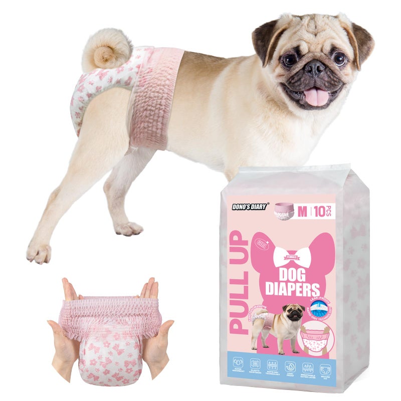 Dono Disposable Pull It Up Female Dog Diapers, 360Â° Stretchy Waist Puppy Diapers, Super-Absorbent Doggie Diapers with Rapid-Dry Technology Leak-Proof Design for Doggy in Heat Period, M 10 Pcs - Image 1