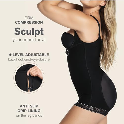 Leonisa Open Bust Tummy Control Body Shaper For Women - Butt Lifting Compression Shapewear Bodysuit, Black - Image 2