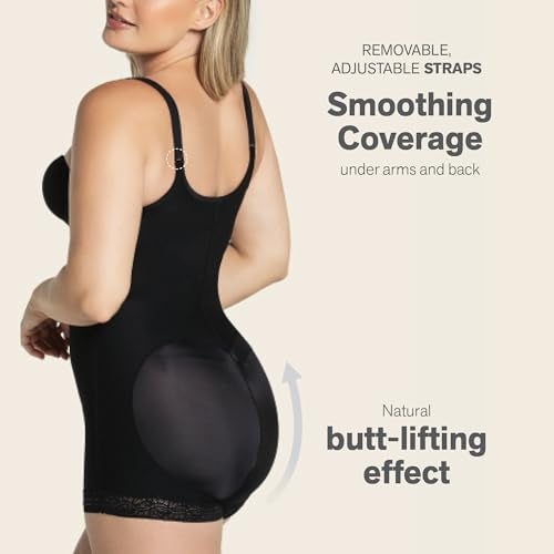 Leonisa Open Bust Tummy Control Body Shaper For Women - Butt Lifting Compression Shapewear Bodysuit, Black - Image 3