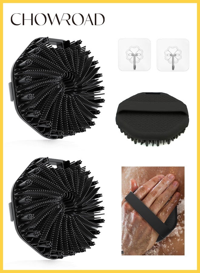 CHOWROAD 2 PCS Non-Slip Handle Silicone Body Brush with Soft Silicone Bristles for Showering, Exfoliating Body Scrubber for Sensitive Skin and With one hooks（Black) - Image 1