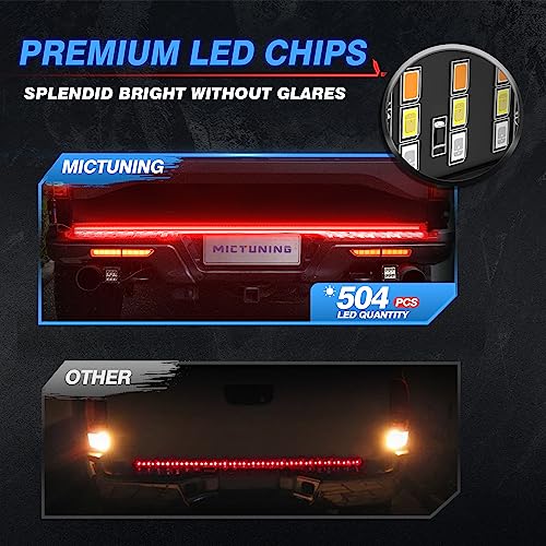 MICTUNING 60 Inches Triple 504 LEDs Tailgate Strip Light Waterproof with 4-Way Flat Connector - 5 Functions Sequential Amber Turn Signal, Red Brake Running, White Reverse Lights - Image 3