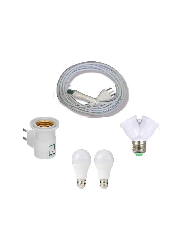 Electrical kit (copper wire with power connector, 15 meters - 2 white bulbs, 12 watts - screwdriver with a switch to turn on the bulbs - bulb adapter for an electric lamp)  - Image 1