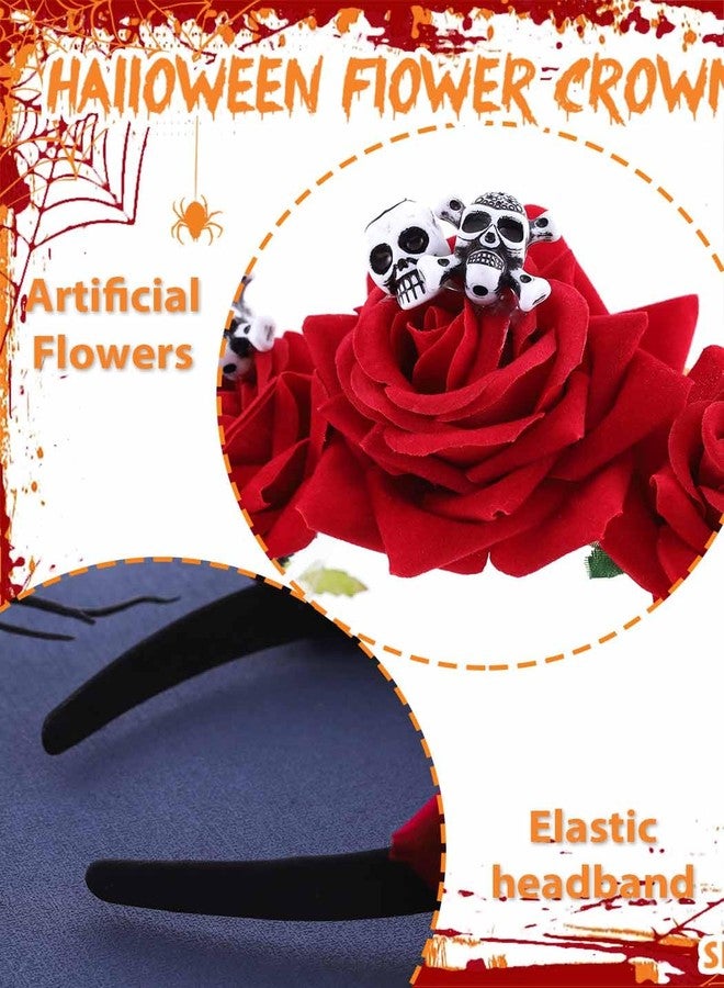 ووي طوق رأس جمجمة من Woeoe للهالوين، طوق شعر مزين بالزهور، إكسسوار شعر تنكري للنساء - Image 4