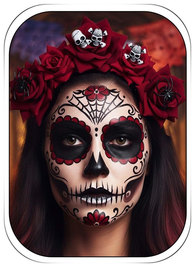 ووي طوق رأس جمجمة من Woeoe للهالوين، طوق شعر مزين بالزهور، إكسسوار شعر تنكري للنساء - Image 1