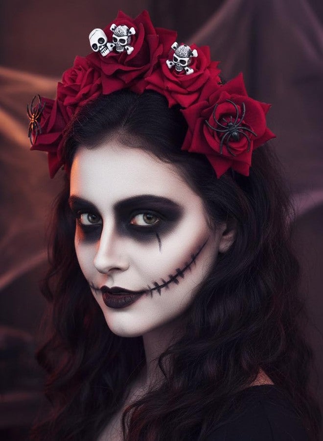 ووي طوق رأس جمجمة من Woeoe للهالوين، طوق شعر مزين بالزهور، إكسسوار شعر تنكري للنساء - Image 3