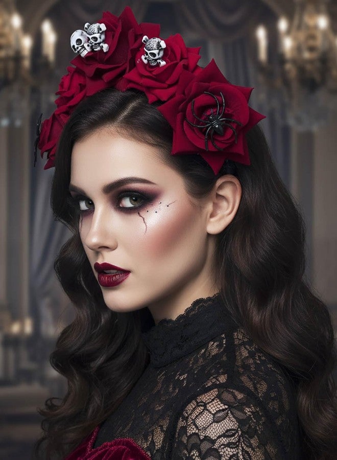 ووي طوق رأس جمجمة من Woeoe للهالوين، طوق شعر مزين بالزهور، إكسسوار شعر تنكري للنساء - Image 5