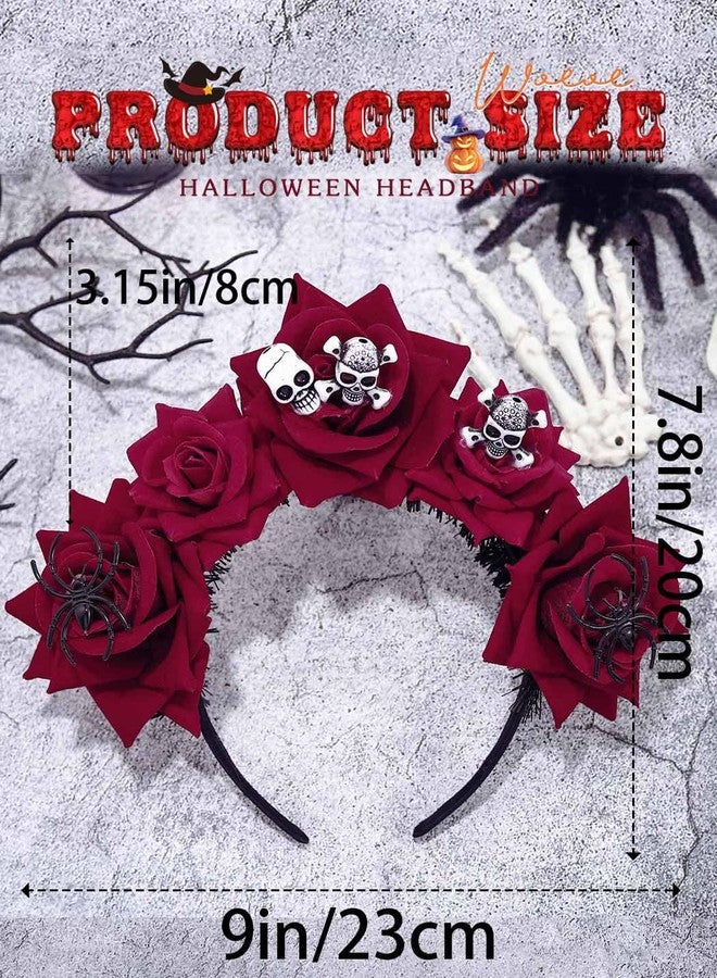 ووي طوق رأس جمجمة من Woeoe للهالوين، طوق شعر مزين بالزهور، إكسسوار شعر تنكري للنساء - Image 2