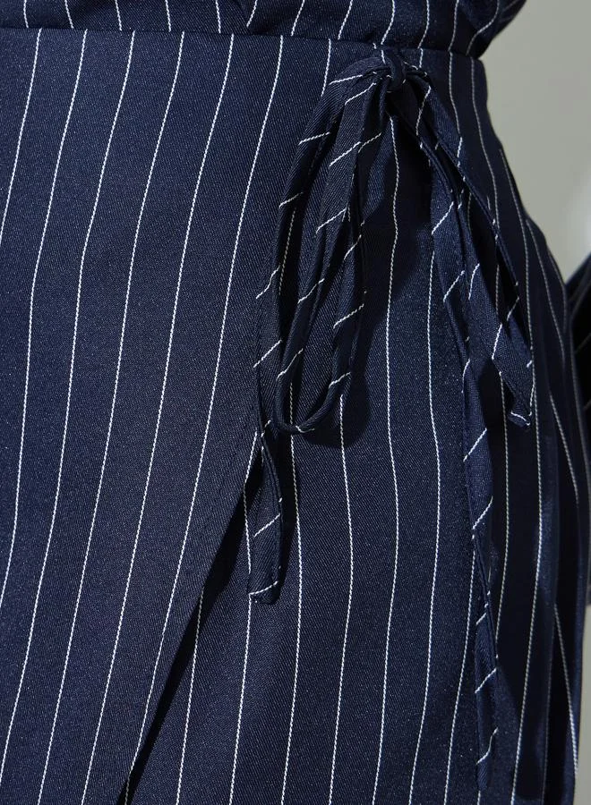 Styli Navy Blue Navy Blue Pinstripe Wrap Midi Skirt for Women | Best Price UAE