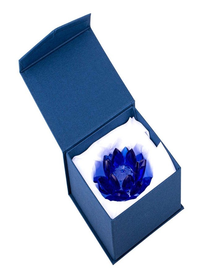 Amlong Crystal 3 Inch Sapphire Blue Crystal Lotus Flower Feng Shui Home Decor with Gift Box - Image 4