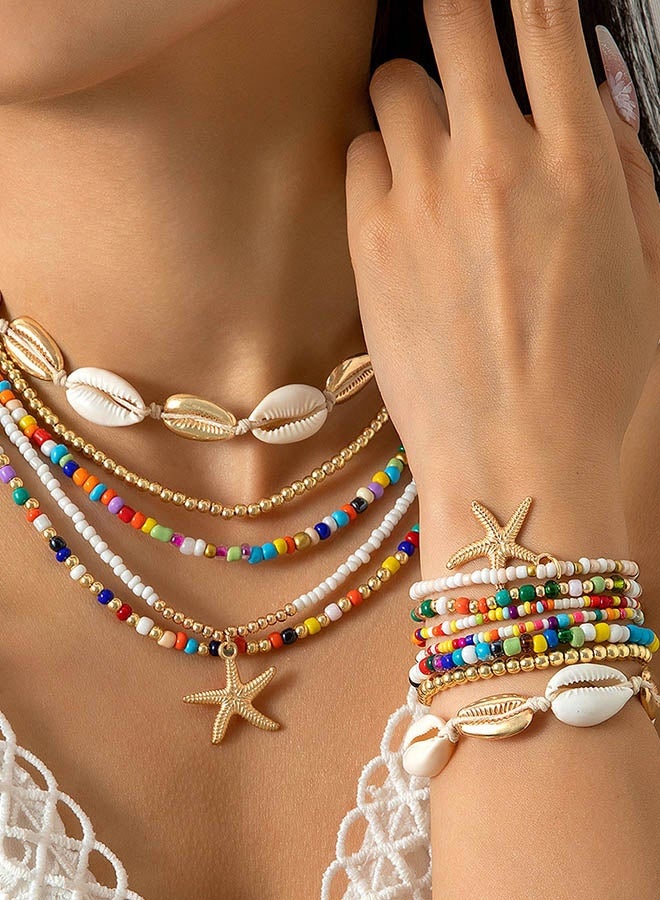 12-Piece Bohemian Rice Grain Necklaces and Bracelets, Shells and Stars Set, Party Favors for Women - Image 1