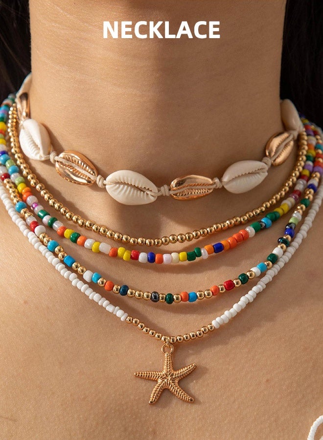 12-Piece Bohemian Rice Grain Necklaces and Bracelets, Shells and Stars Set, Party Favors for Women - Image 3