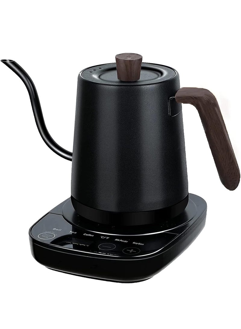 غلاية كهربائية مع التحكم في درجة الحرارة، 3 غلاية كهربائية لإعداد القهوة والشاي مسبقًا، غلاية تسخين سريعة، خزان داخلي من الفولاذ المقاوم للصدأ، إيقاف تشغيل تلقائي مضاد للجفاف، 0.8 لتر (أسود) - Image 1