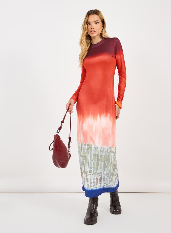 ستايلي فستان بديكون طويل بنمط كتل الالوان - Image 1