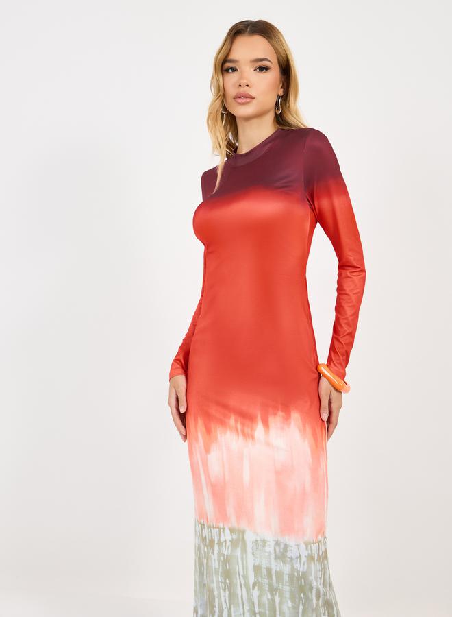 ستايلي فستان بديكون طويل بنمط كتل الالوان - Image 2