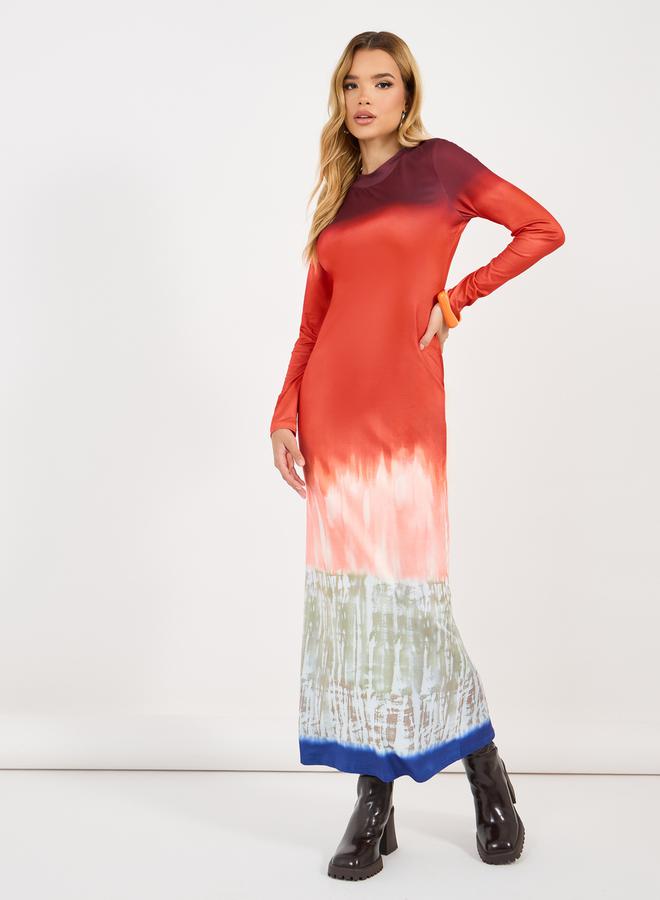 ستايلي فستان بديكون طويل بنمط كتل الالوان - Image 4