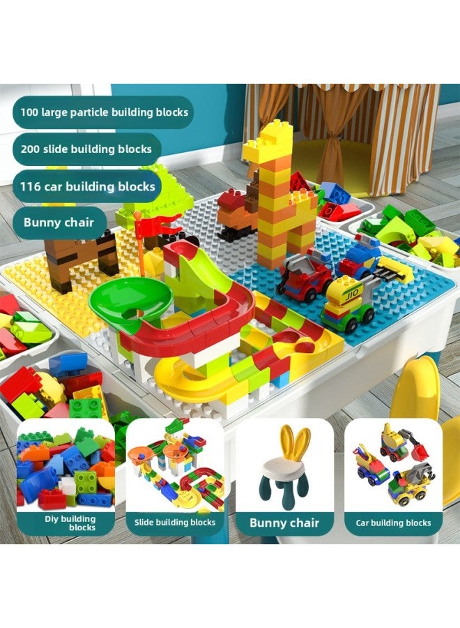 Multi-functional Building Block Table Boys And Girls Children's Day Educational Assembling Toys Baby Intelligence Gift-Color:【Elevated】 Large Building Blocks Table +4 Barrels +200 Slide 100 Building - Image 1