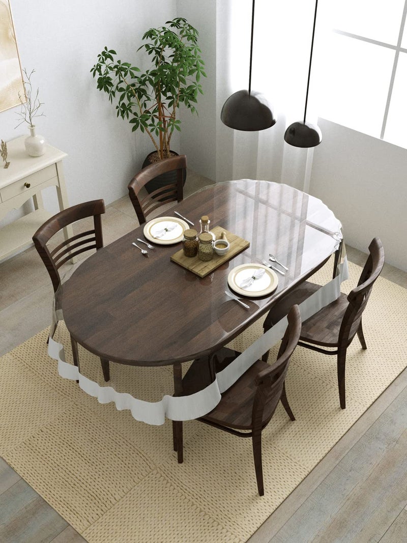 Clasiko 4 Seater Oval Dining Table Cover; 54x78 Inches or 137x198 Cms; Material - PVC; Anti Slip; White Lace - Image 1