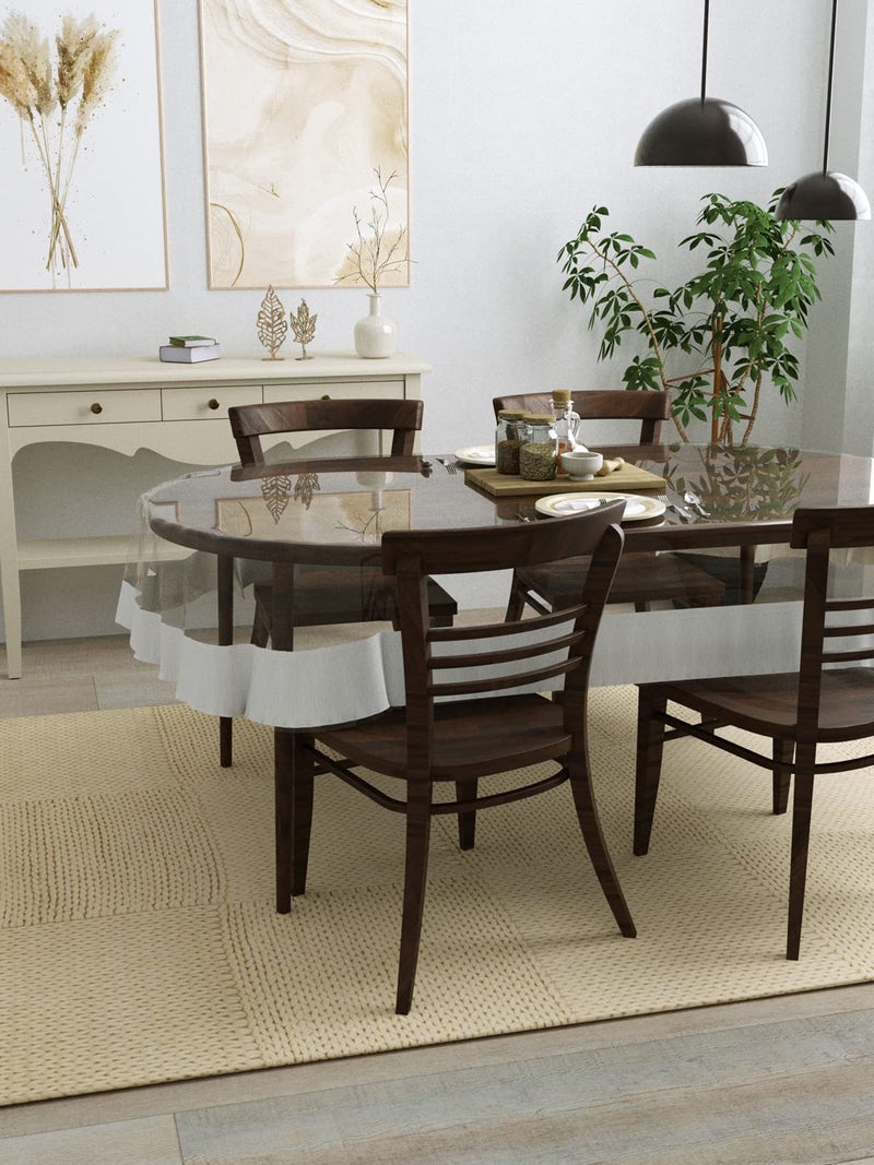 Clasiko 4 Seater Oval Dining Table Cover; 54x78 Inches or 137x198 Cms; Material - PVC; Anti Slip; White Lace - Image 3