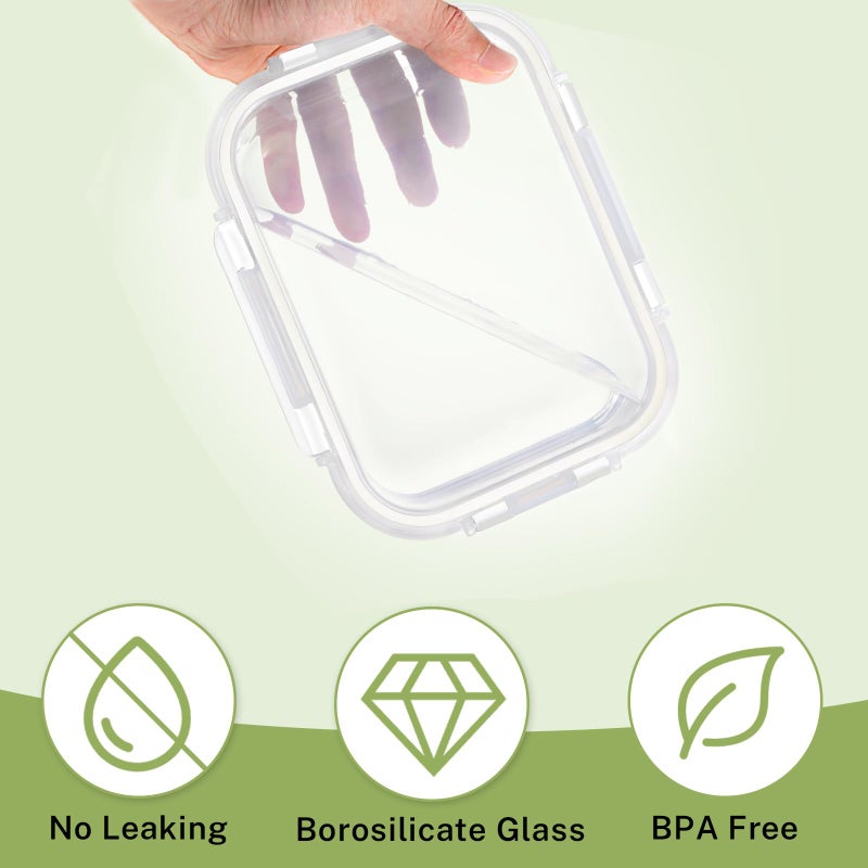 HOMBERKING 8 Pack Glass Food Storage Containers with Lids, Meal Prep Containers, Airtight Bento Boxes with Leak Proof Locking for Microwave, Oven, Freezer and Dishwasher, BPA Free, 5-35oz, white - Image 5