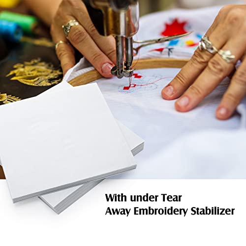 Shellwei 200 Sheets Tear Away stabilizer for Embroidery Backing Precut Sheets Black White Fabric Stabilizer for Machine Embroidery Hand Sewing Hoops Quilting, Weight 2.1 oz(8 x 8 Inch) - Image 5