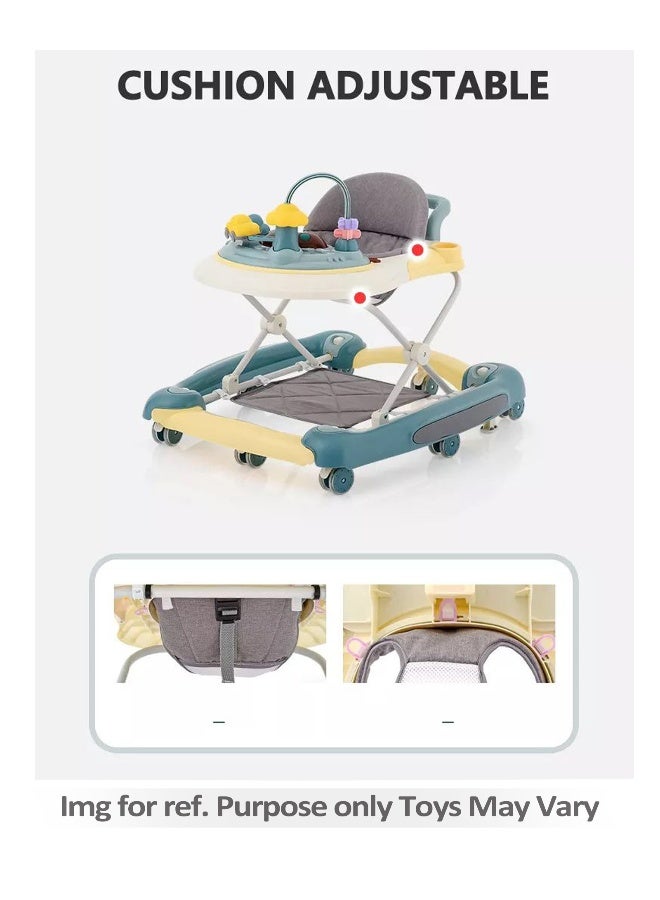 PlayNation Play Nation 2 In 1 Bunny & Unicorn Foldable Baby Walker & Rocker, With Parental Handle, Upper Sun Shade, Removable Foot Mat, 6 Months+, 70 x 65 x 80cm - Grey - Image 5
