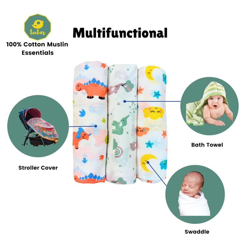 TEETAR Muslin Swaddle Wraps for Newborns - Pack of 3, 100x100 cm - Ultra-Soft, Breathable 100% Cotton - Multipurpose Baby Blankets for 0-18 Months - Unisex Essentials - Image 4