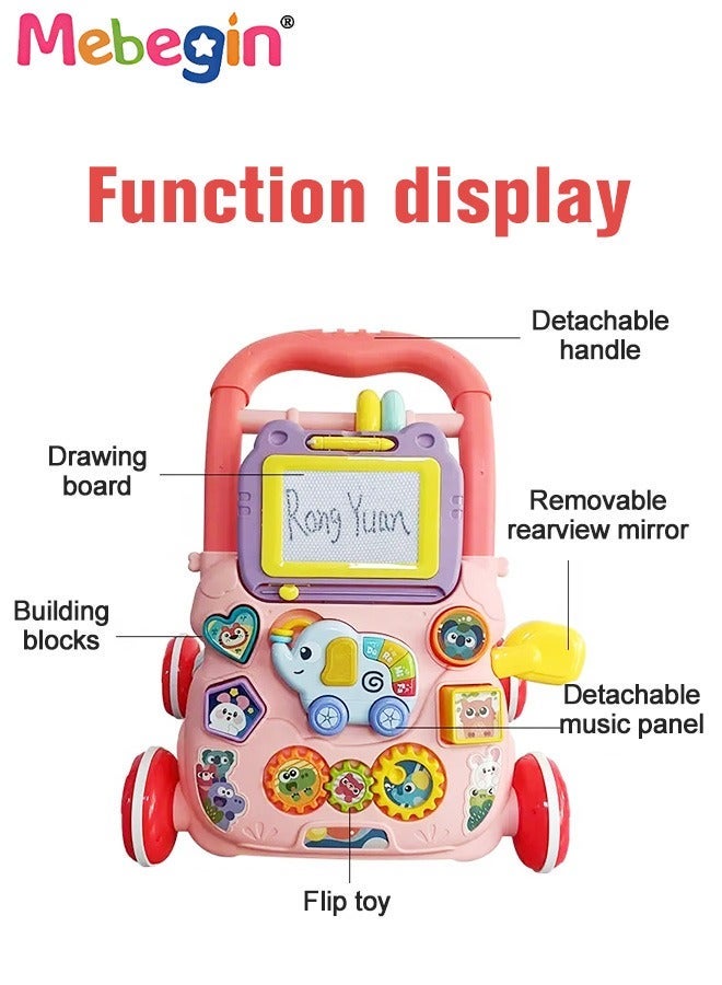 MEBEGIN 2 in 1 Baby Walker with Fun-filled Activity Panel, Multifunctional Push Along Walker with Drawing Board, Music Walker for Toddler, Early Educational Child Activity Center, Ideal Support for Babies' First Steps, 2 AAA Batteries(Not Included), 40*32*40.5cm - Image 5