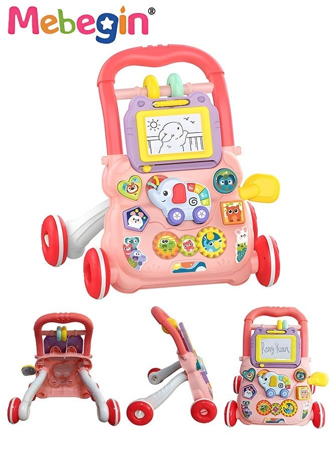 MEBEGIN 2 in 1 Baby Walker with Fun-filled Activity Panel, Multifunctional Push Along Walker with Drawing Board, Music Walker for Toddler, Early Educational Child Activity Center, Ideal Support for Babies' First Steps, 2 AAA Batteries(Not Included), 40*32*40.5cm - Image 2